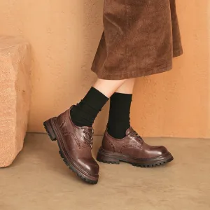 Horse Leather Chunky Oxfords for Women in Brown/Black