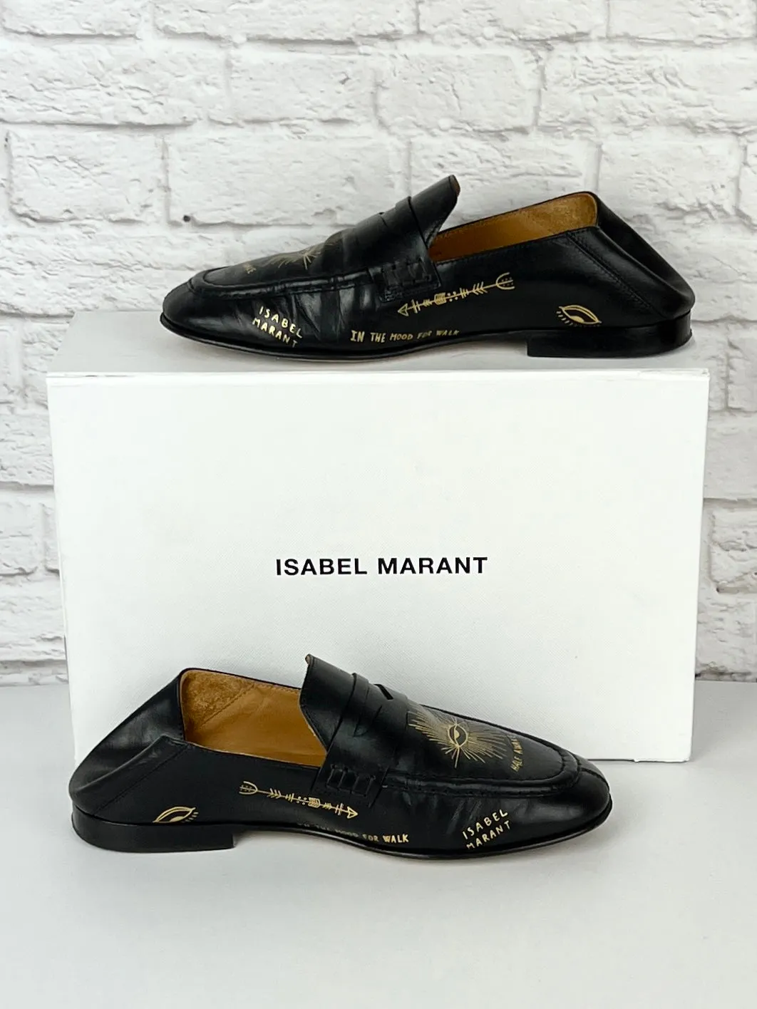 Isabel Marant Fezzy Print Convertible Loafer , Size 37, Black/Gold