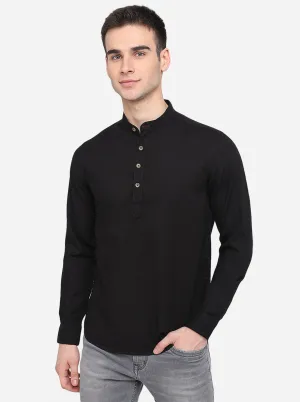 Jet Black Solid Slim Fit Semi Casual Shirt | Greenfibre