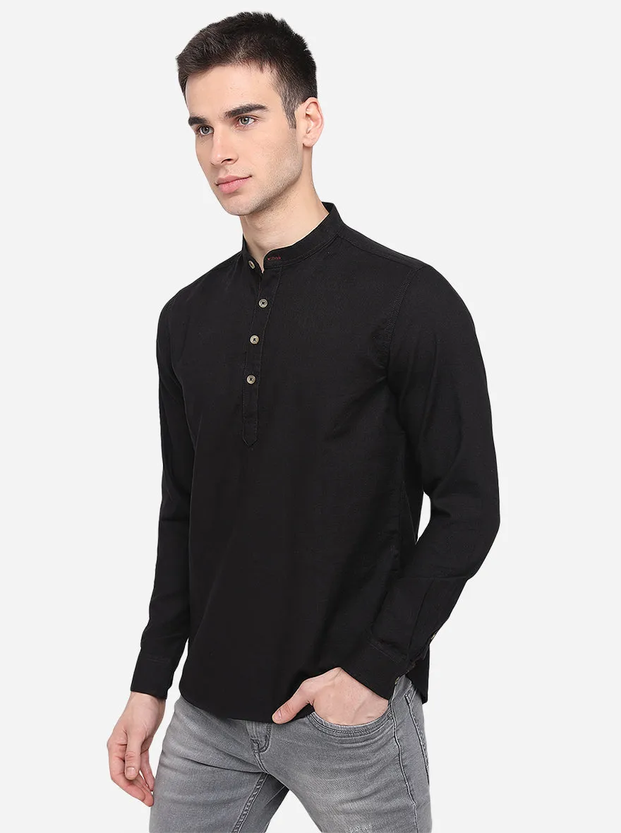 Jet Black Solid Slim Fit Semi Casual Shirt | Greenfibre