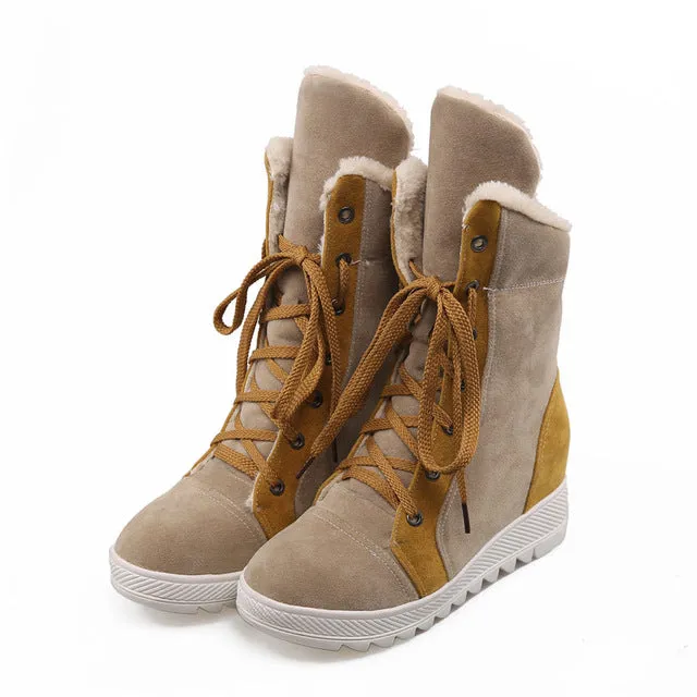 lace up Add Warm Fur winter snow Boots