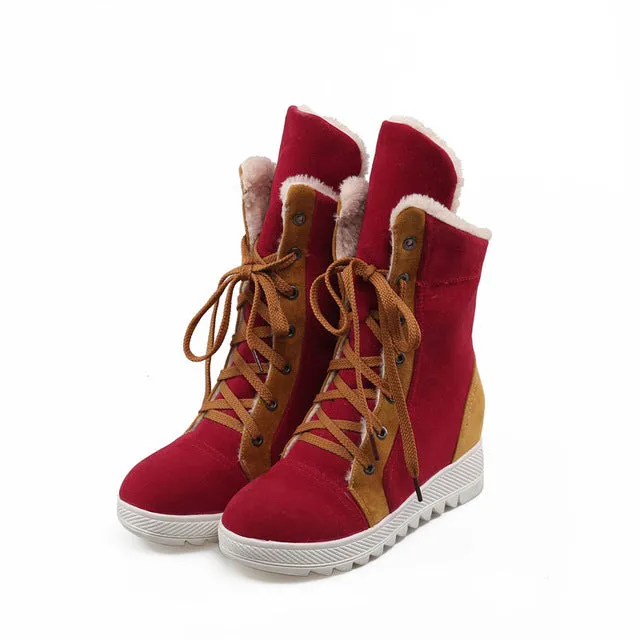 lace up Add Warm Fur winter snow Boots