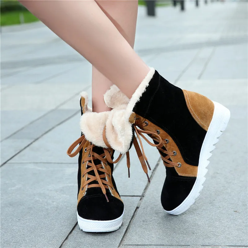 lace up Add Warm Fur winter snow Boots