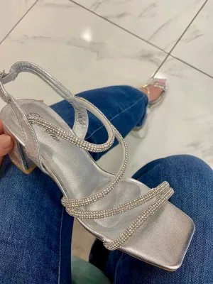 Liana Silver Crystal Block Heel Sandal