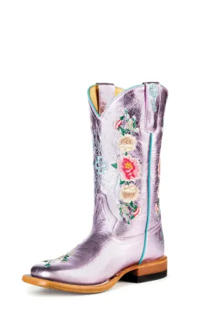 Macie Bean Kids Girls Metallic Roper Pink Leather Cowboy Boots