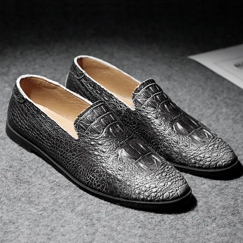 Men's Moccasin Pointy Toe Casual Loafer Slip On Driving Alligator Pattern Shoes | 2033