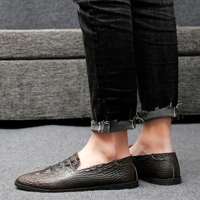 Men's Moccasin Pointy Toe Casual Loafer Slip On Driving Alligator Pattern Shoes | 2033