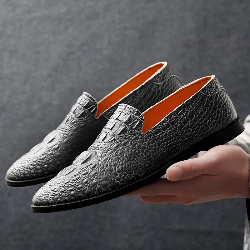 Men's Moccasin Pointy Toe Casual Loafer Slip On Driving Alligator Pattern Shoes | 2033