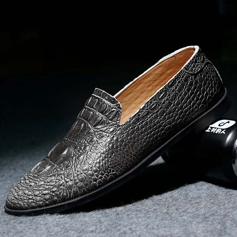 Men's Moccasin Pointy Toe Casual Loafer Slip On Driving Alligator Pattern Shoes | 2033