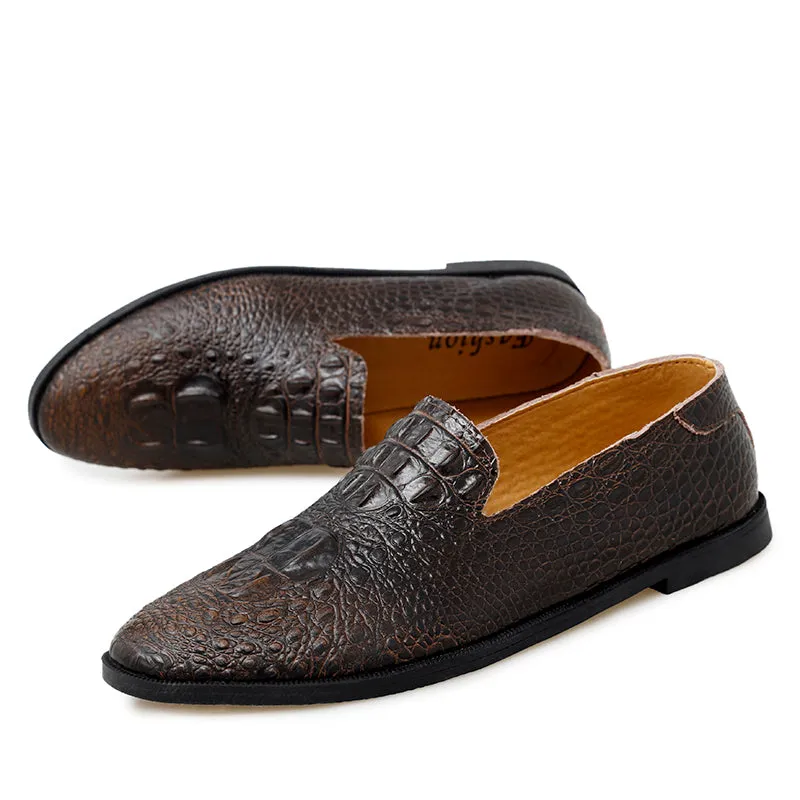 Men's Moccasin Pointy Toe Casual Loafer Slip On Driving Alligator Pattern Shoes | 2033