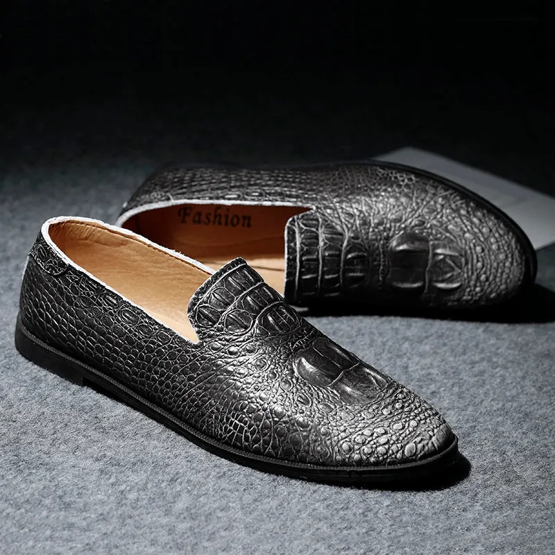 Men's Moccasin Pointy Toe Casual Loafer Slip On Driving Alligator Pattern Shoes | 2033