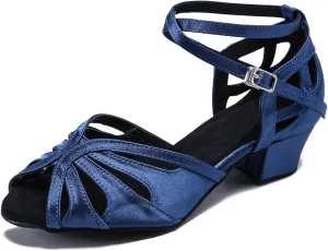 Navy Blue Ballroom Latin Dance Shoes Swing Low Heels