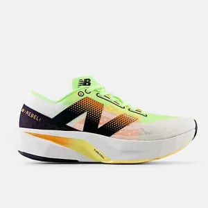 New Balance Women's FuelCell Rebel v4 Sneaker in White with Bleached Lime Glo and Hot Mango