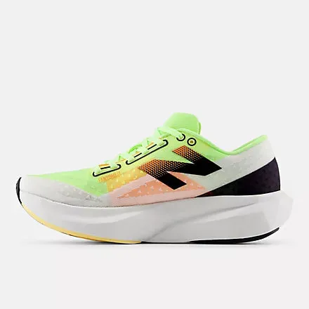 New Balance Women's FuelCell Rebel v4 Sneaker in White with Bleached Lime Glo and Hot Mango