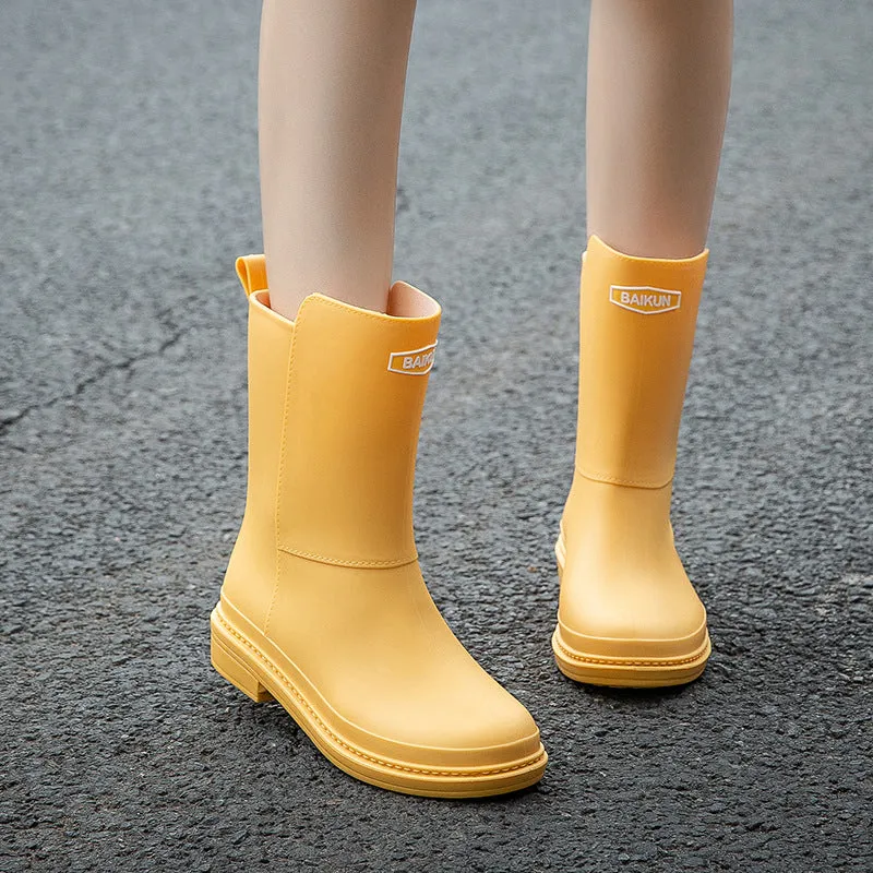 New style women's rain boots, women's non-slip, wear-resistant, lightweight women's rain boots, removable velvet warm mid-tube women's rain boots