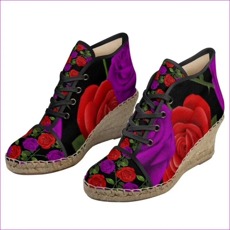 Red Rose Purp Ladies Wedge Espadrilles