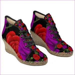 Red Rose Purp Ladies Wedge Espadrilles