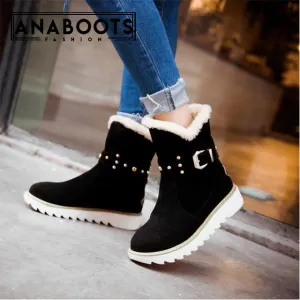 rivets flat heel Add Warm Fur snow Boots