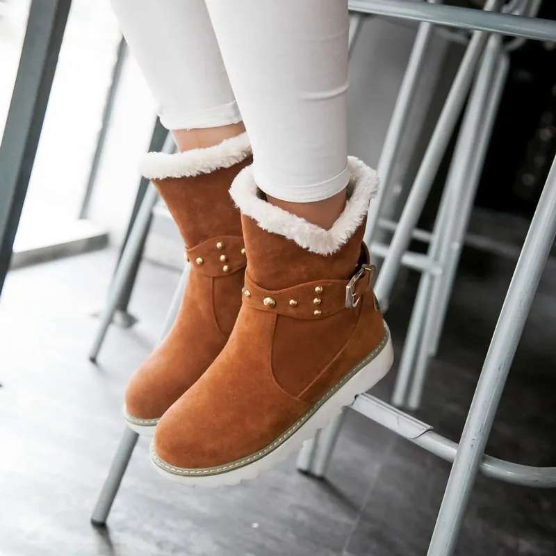 rivets flat heel Add Warm Fur snow Boots