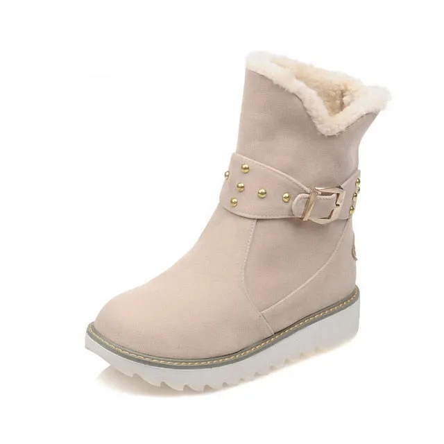 rivets flat heel Add Warm Fur snow Boots