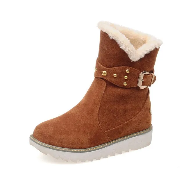 rivets flat heel Add Warm Fur snow Boots