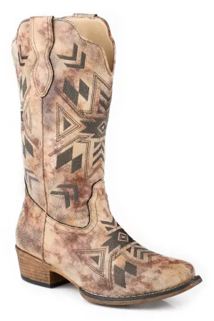 Roper Womens Riley Aztec Vintage Tan Faux Leather Cowboy Boots