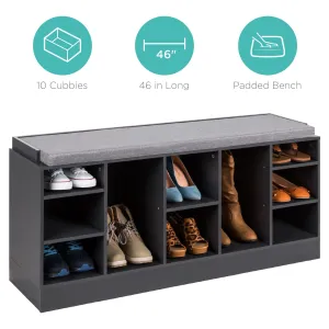 Shoe Storage Rack Bench w/ Padded Seat, 10 Cubbies