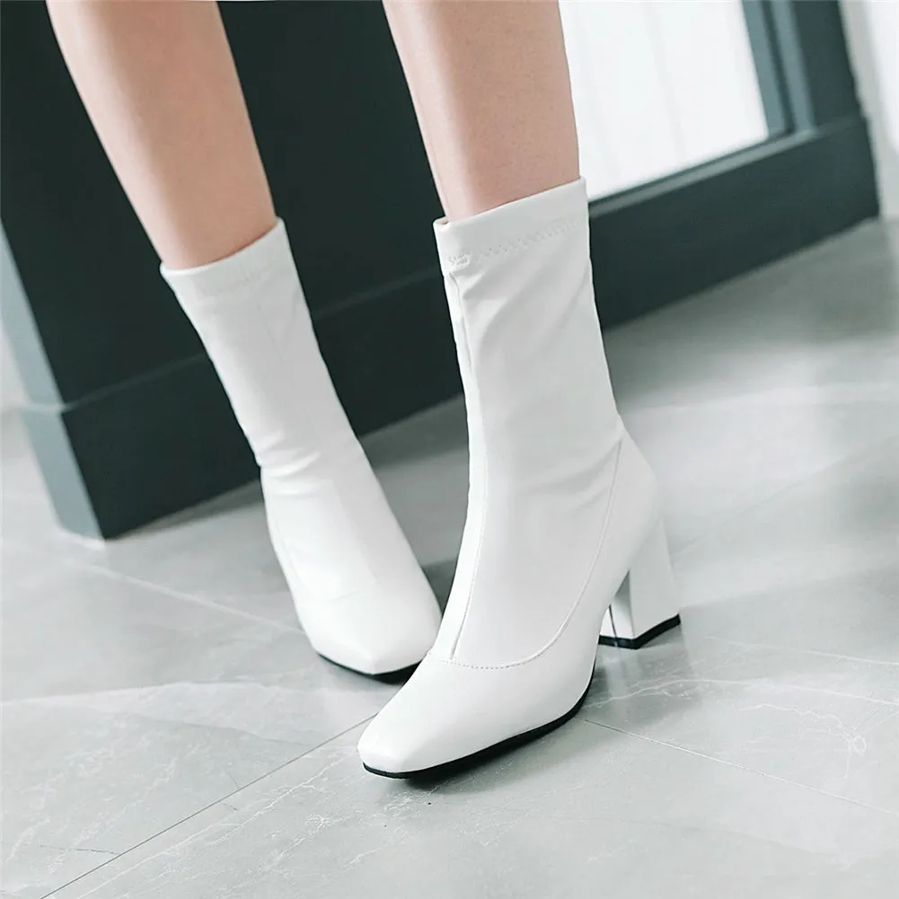 Slip On Add Fur Warm plush high Heels Boots