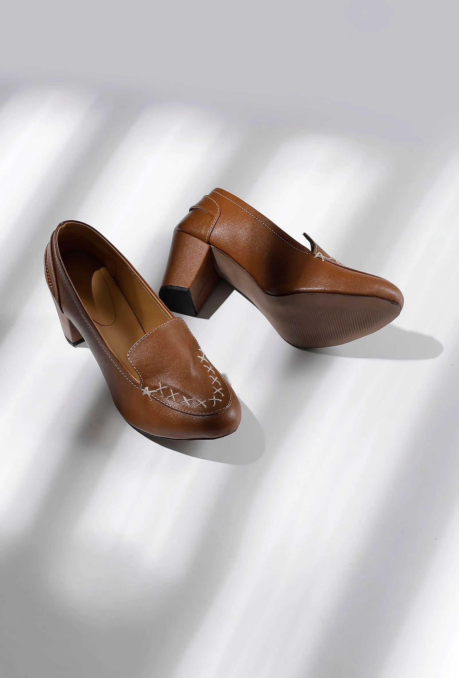 Taffy Brown Cruelty-Free Leather Loafer Heels