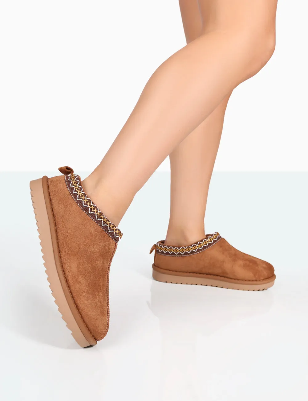 Tamsin Tan Faux Suede Embroidered Slipper Boots