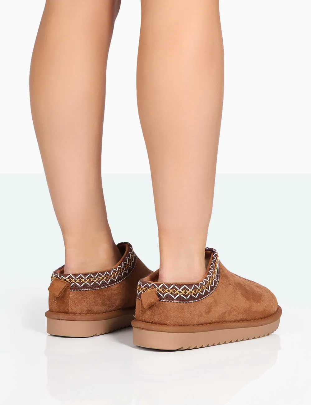 Tamsin Tan Faux Suede Embroidered Slipper Boots