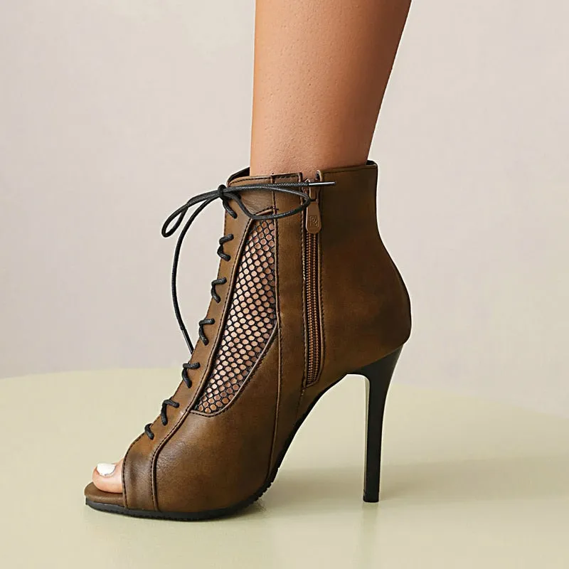 Trendy Lace Up High Heels With Open Toe Zipper