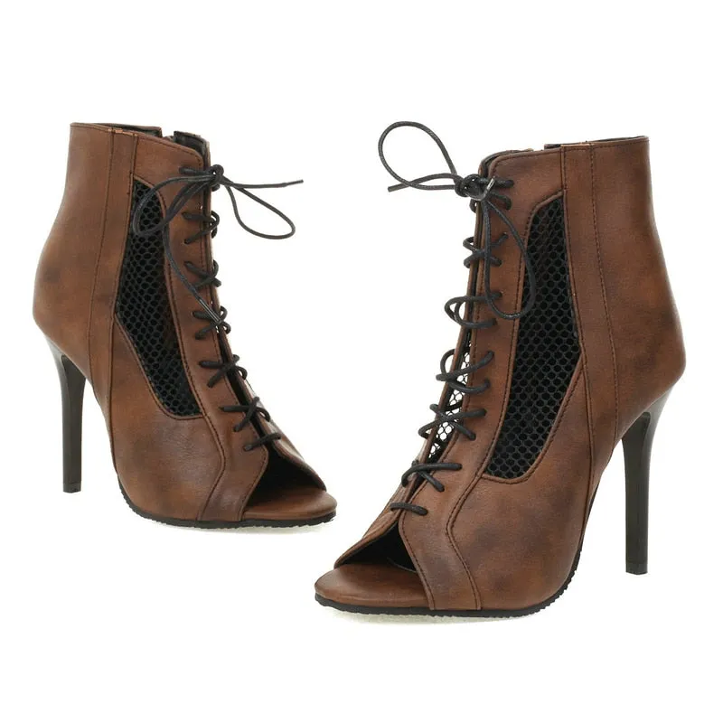 Trendy Lace Up High Heels With Open Toe Zipper