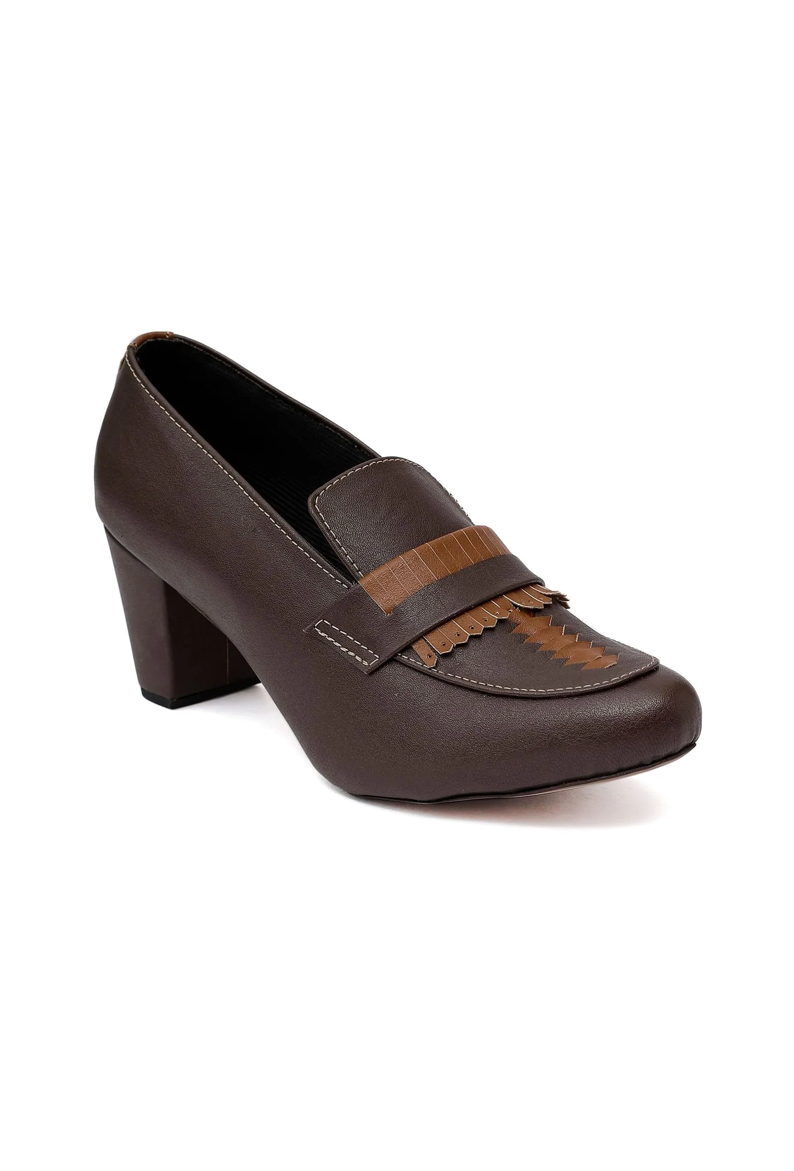 Umber Brown Cruelty-Free Leather Loafer Heels