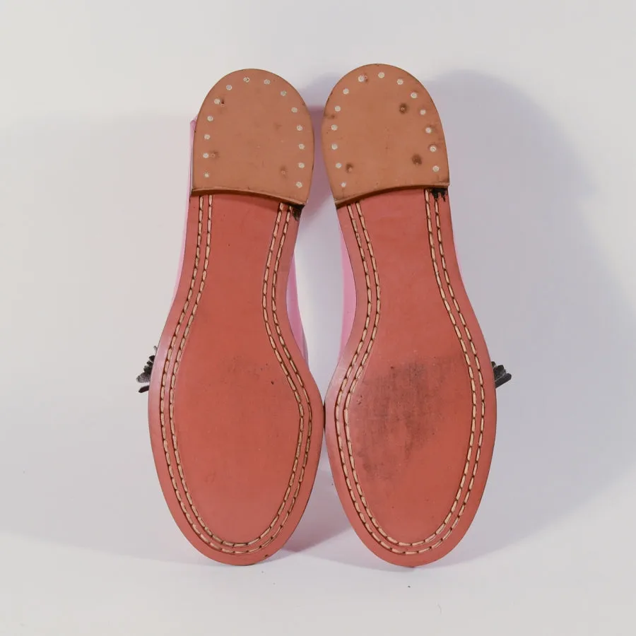 Vintage 50s Pink Beaded Moccasin Loafers, Rockabilly Deadstock Shoes SZ 6M