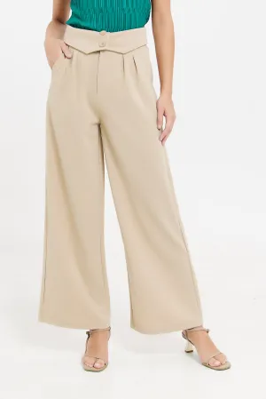 Women Beige Wide Leg Pants