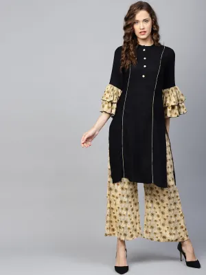 Women Black & Beige Solid Kurta Set