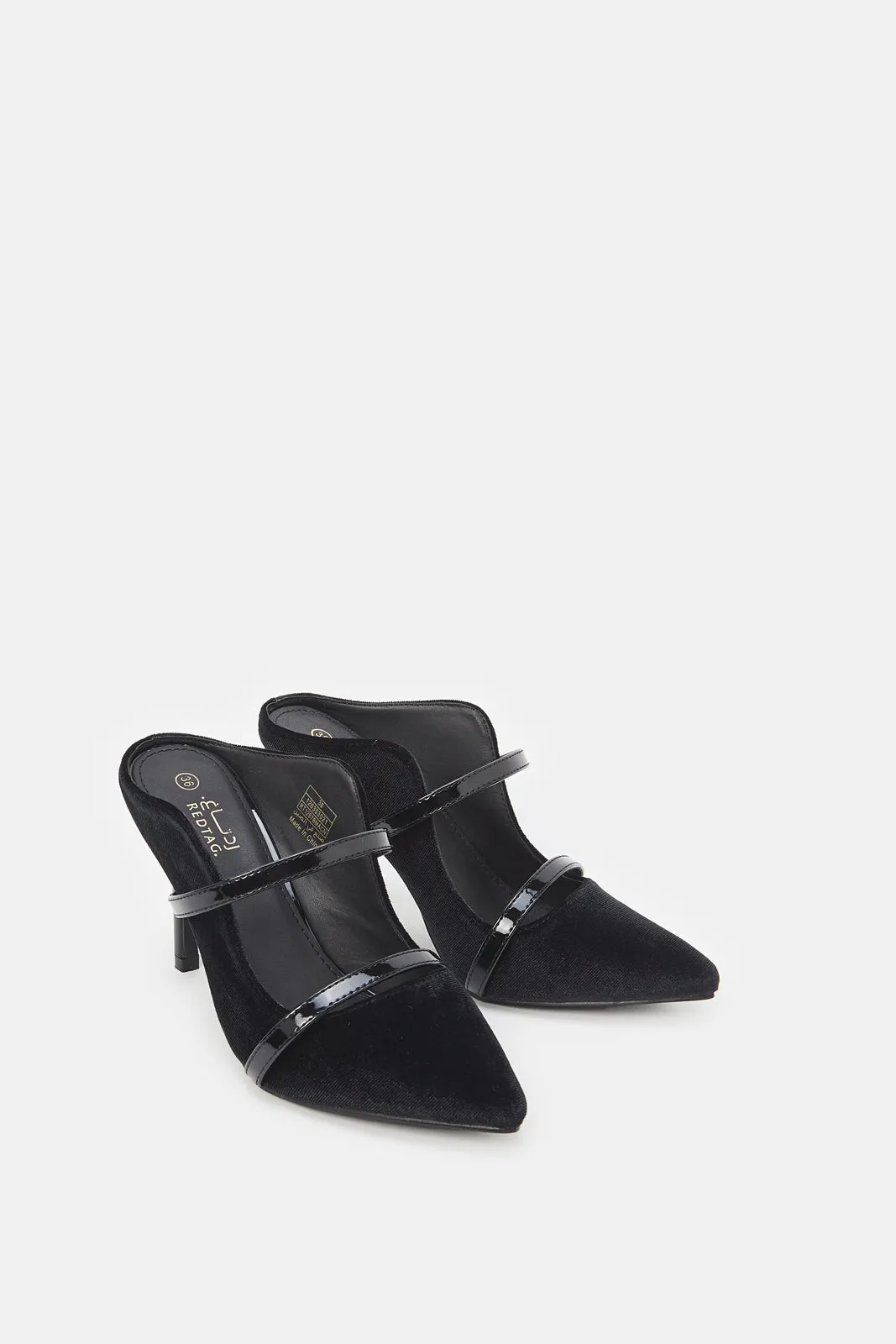 Women Black Pointed Velvet Mule