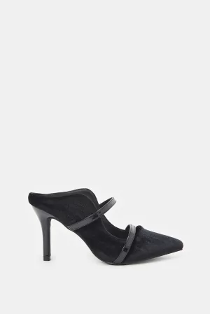 Women Black Pointed Velvet Mule